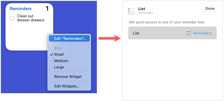 Edit a Reminders widget list