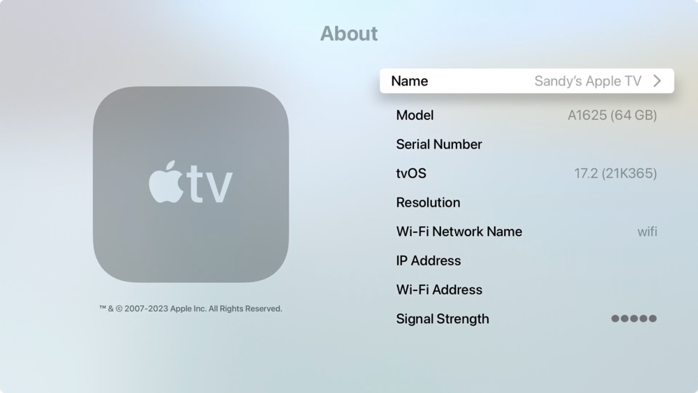 Name field on Apple TV