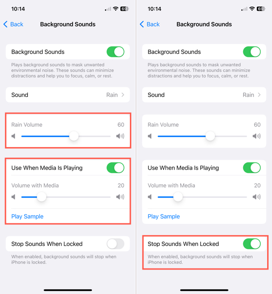 Background Sound settings on iPhone