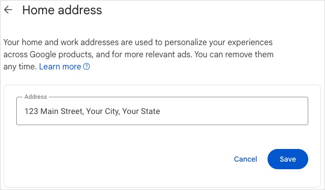 Enter or edit a Home address in a Google account