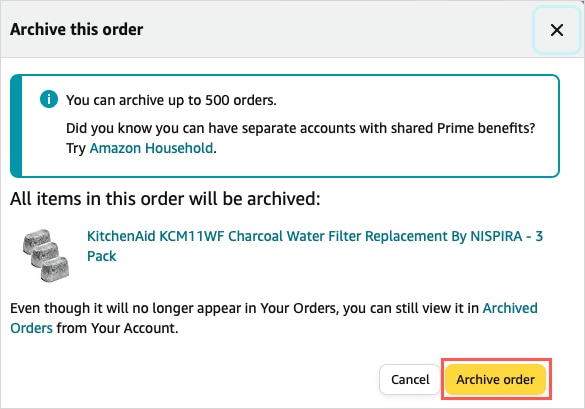 Archive Order confirmation