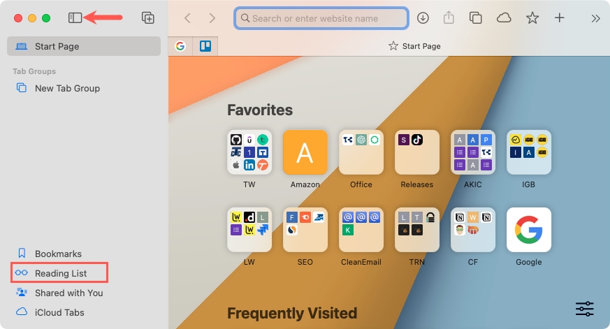 Reading List in the Safari sidebar on Mac