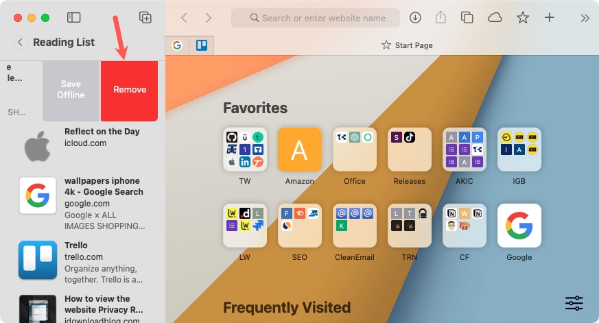 Delete an item in Safari on Mac