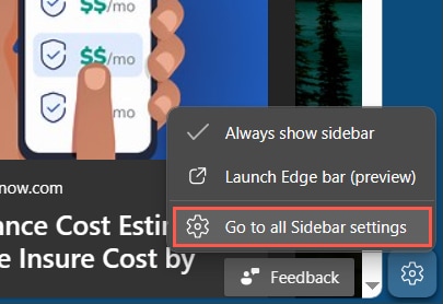 Go to all sidebar settings in Edge