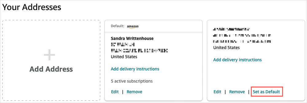 Set as Default for an address on Amazon