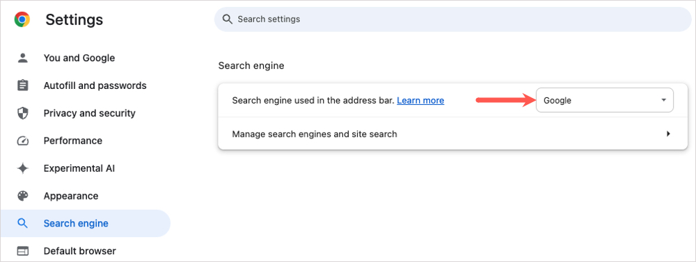 Default search engine in Chrome