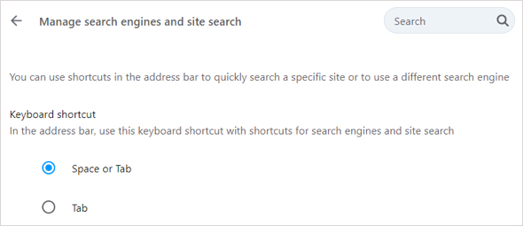 Keyboard shortcut for search engines in Opera