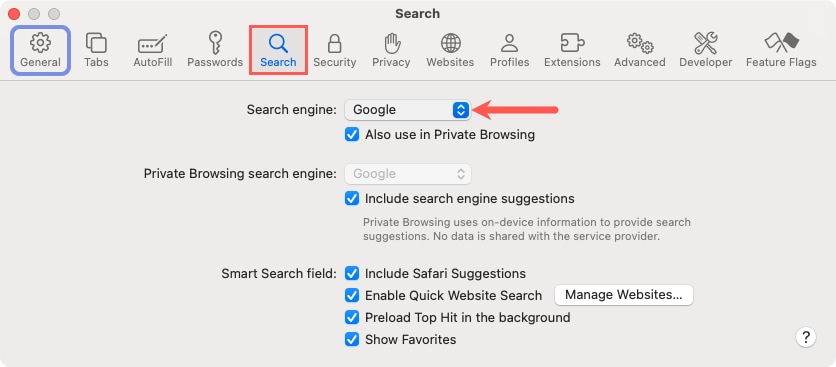 Default search engine in Safari