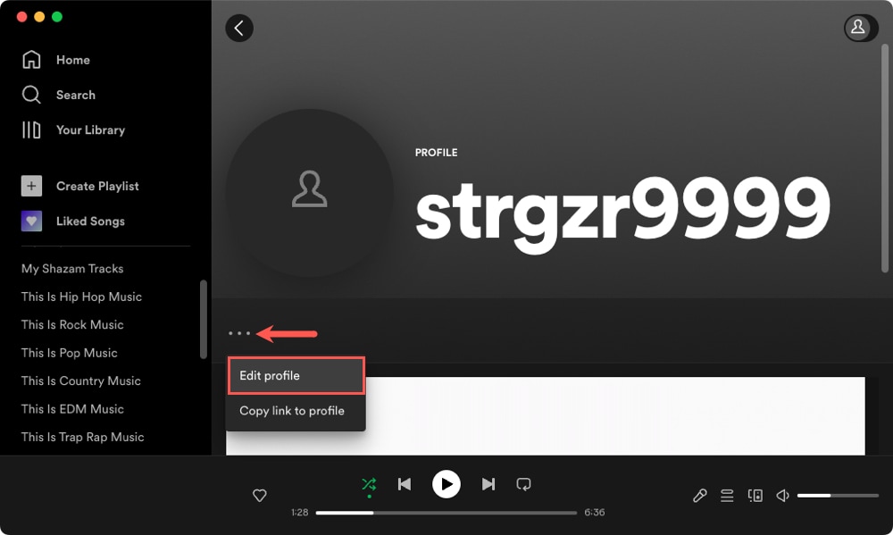 Edit Profile in the Spotify desktop app