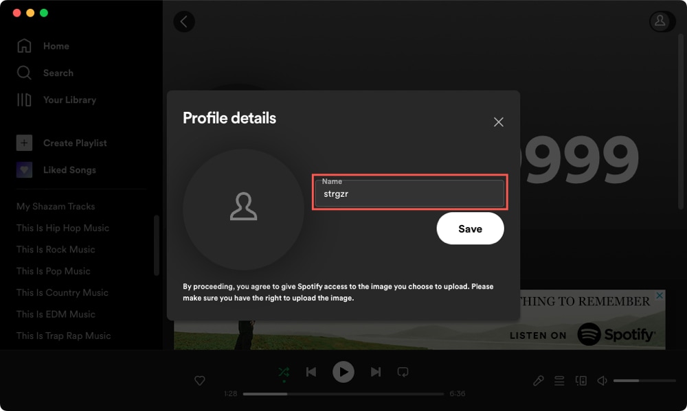Change display name in the Spotify desktop app