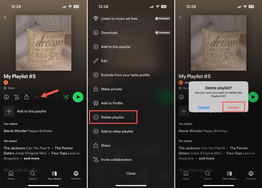 Delete a playlist in the Spotify mobile app