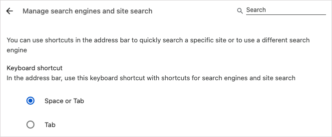 Keyboard shortcut for search engines in Chrome