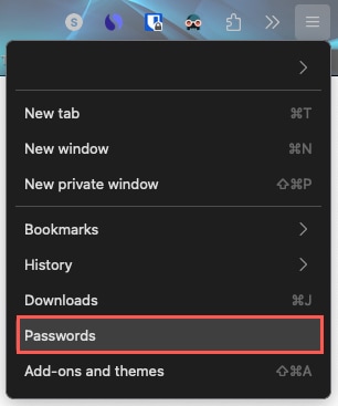 Passwords in the Firefox menu