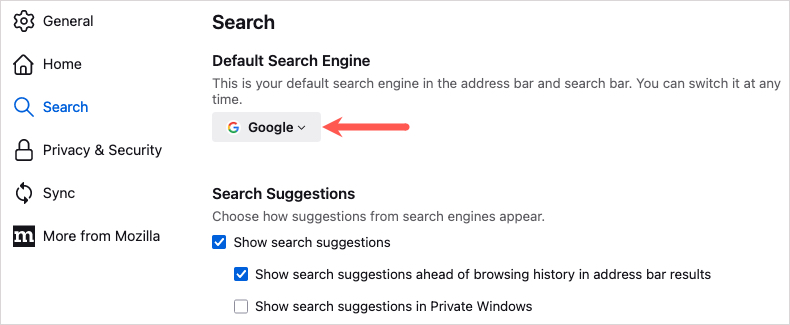 Default search engine in Firefox